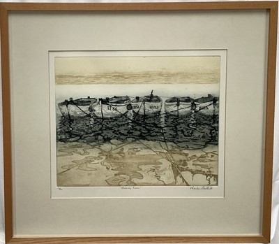 Lot 948 - *Charles Bartlett (1921-2014) signed limited edition coloured etching - 'Mooring Lines', 13/60, 34cm x 40cm, in glazed frame
