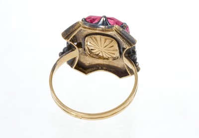 Lot 409 - Unusual antique natural pink spinel and blue enamel ring with cert