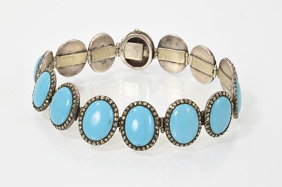 Lot 424 - Antique French turquoise glass and marcasite bracelet in silver setting