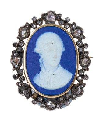 Lot 430 - 19th century jasperware and diamond brooch, possibly converted from a clasp