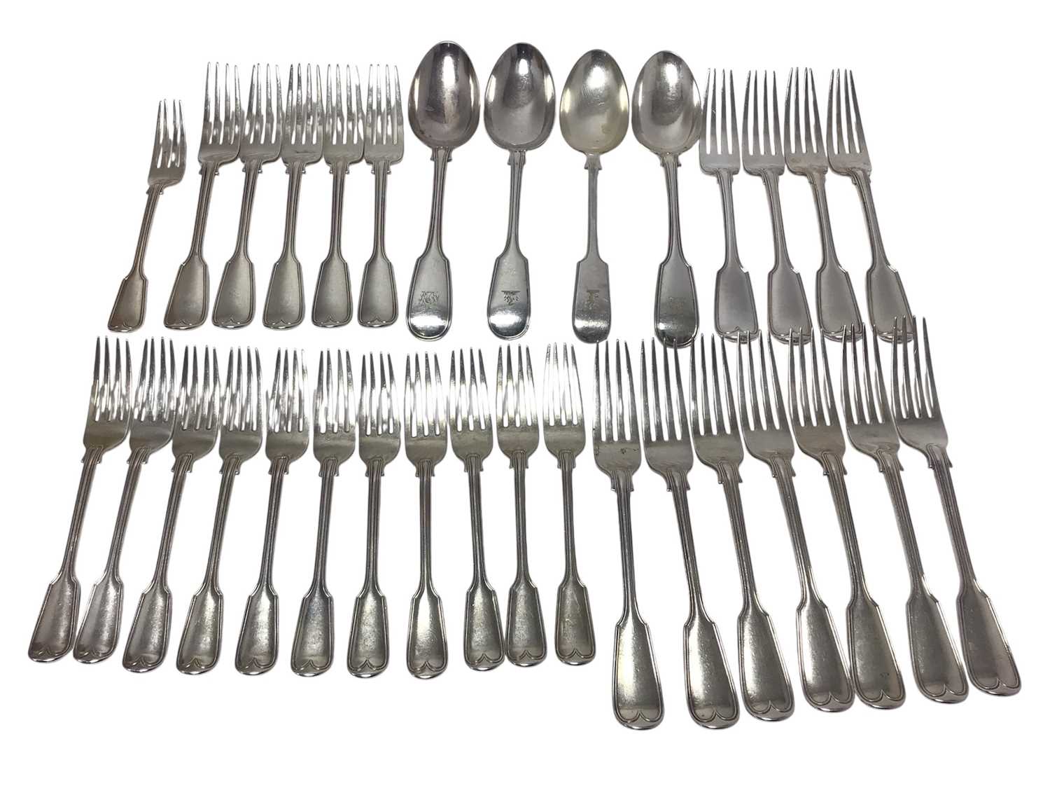 Lot 188 - Collection of silver fiddle and thread double struck cutlery