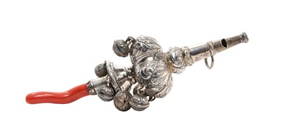 Lot 190 - Georgian silver baby's rattle with coral teether