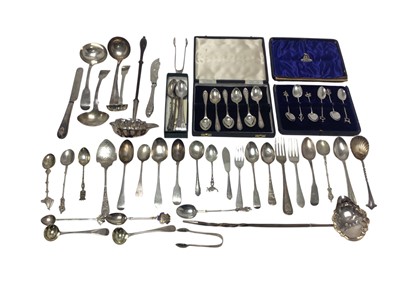 Lot 191 - Group of Georgian and later silver spoons and other loose flatware