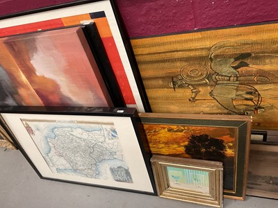 Lot 977 - Group of pictures and prints including 1954 French framed poster etc