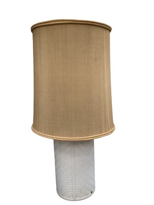 Lot 825 - Italian ceramic lamp with lampshade (wire cut). Together with two rolls of fabric.