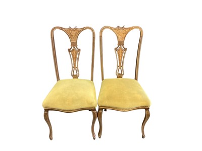Lot 1354 - Pair of Edwardian inlaid dining chairs with pierced splat backs