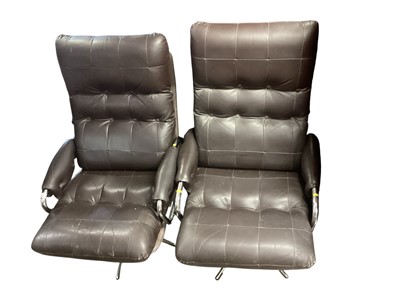 Lot 1357 - Pair of 1970's Danish leather and chrome revolving armchairs with matching stool