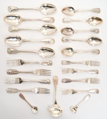 Lot 385 - Group of Victorian silver fiddle, shell and thread flatware.