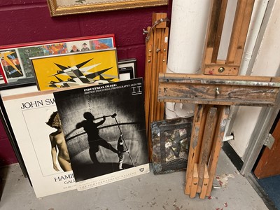 Lot 976 - Two wooden easels together with a group of pictures and prints