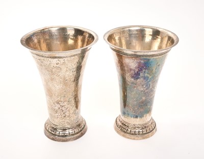Lot 389 - Pair of Hanau silver hammered vases
