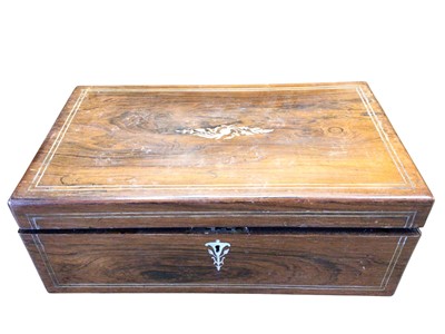 Lot 260 - 19th century rosewood writing slope with inlaid mother of pearl and brass