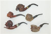 Lot 4116 - Six various Carsved figural briar pipes - each...