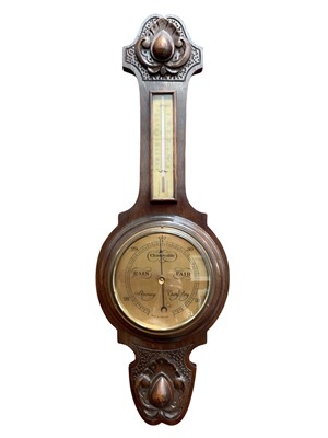 Lot 352 - Early 20th century carved oak barometer