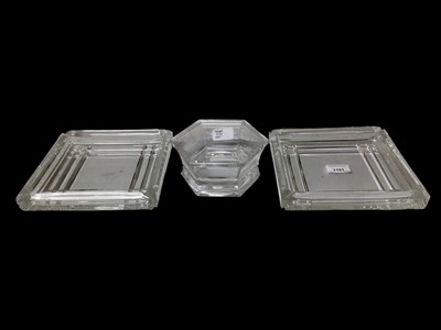 Lot 1151 - Pair of Tiffany & Co glass ashtrays, together with a hexagonal bowl