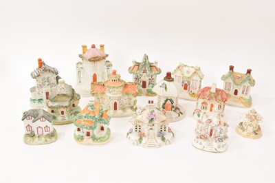 Lot 10 - Collection of mostly Victorian Staffordshire cottages, including pastille burners and money boxes (14)