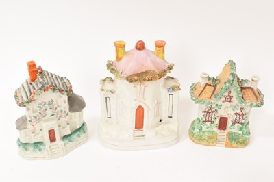 Lot 10 - Collection of mostly Victorian Staffordshire cottages, including pastille burners and money boxes (14)