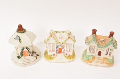 Lot 10 - Collection of mostly Victorian Staffordshire cottages, including pastille burners and money boxes (14)
