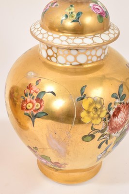 Lot 7 - Pair of Meissen-style porcelain vases and covers, circa 1900, painted with flowers on a gold ground, crossed swords marks, 23.5cm high