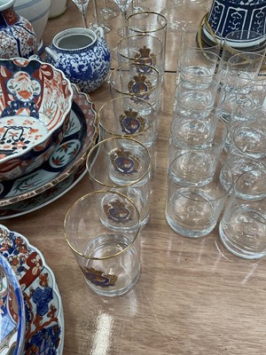 Lot 539 - Set of six Ralph Lauren glass tumblers, decorated with coat of arms.