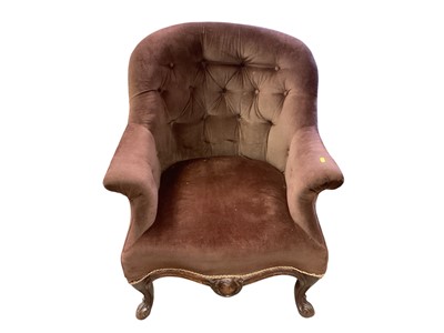 Lot 1403 - Victorian mahogany framed button back chair on carved cabriole front legs