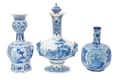 Lot 84 - Three blue and white Delft vases
