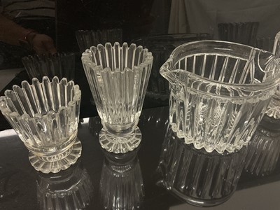 Lot 87 - Victorian glass table service, each drinking glass with tapered fluted bowl on fluted pedestal bases