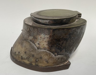 Lot 950 - Early 20th century unusually large horse hoof with silver plated mounts, 13cm high