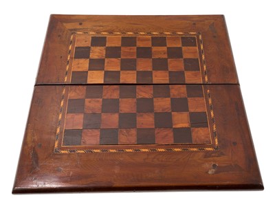 Lot 720 - 19th century Irish inlaid Arbutus wood chess and draughts board