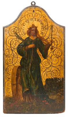 Lot 709 - 19th century Italian painted and gesso panel depicting St. Christina