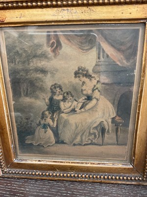 Lot 947 - Pair of 18th/19th century watercolours of a mother and children, in antique gilt frames, 16cm x 14.5cm