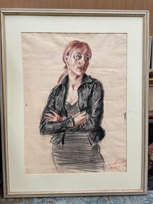 Lot 948 - Contemporary portrait of a woman, charcoal, indistinctly signed, dated 30.11.05, 71.5cm x 52.5cm