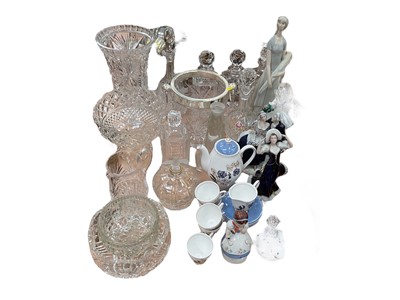 Lot 548 - Two Baccarat glass decanters, together with a cut glass ice bucket, Edinburgh crystal decanters, Lladro figure and other items.