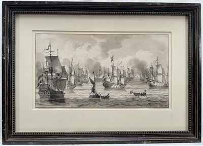Lot 20 - Jacob Cornelius Ploos van Amstel (Dutch 1726-1798) aquatint - The Dutch Fleet, Wurzbach 103, signed, artists seal verso, 18cm x 33cm, glazed frame