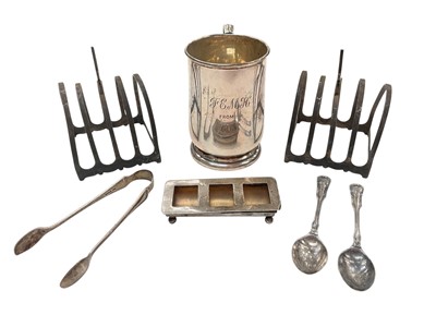 Lot 1182 - Pair of silver toast racks, silver tankward and other silver items