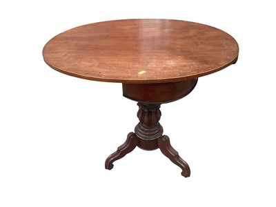 Lot 1434 - Unusual Victorian mahogany wine table with oval top and secret pull out slide revealing a mirror, 76cm x 59cm x 69cm