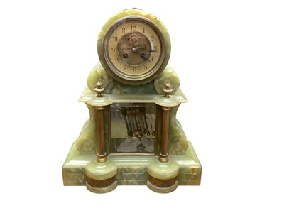 Lot 399 - Antique onyx and spelter clock with classical frieze decoration