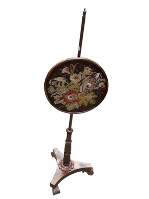 Lot 1440 - Nineteenth century pole screen with circular embroidered panel
