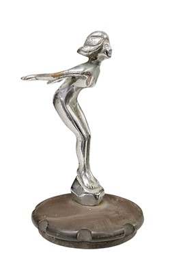 Lot 1920's / 30's chromium plated 'Speed Nymph' car mascot, mounted on a radiator cap, 11.5cm in overall height (excluding mount).