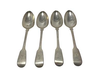 Lot 178 - Set of four George IV silver dessert spoons with engraved armorial crests (London 1825)