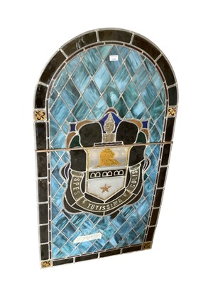 Lot 1445 - Decorative stained glass panel, 70cm wide, 130cm high