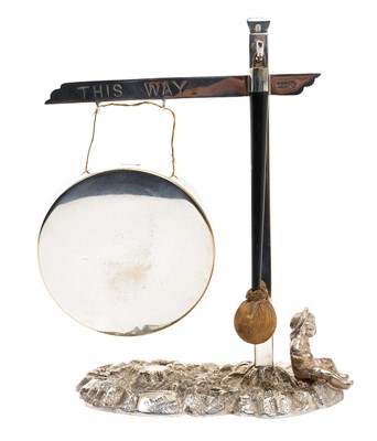 Lot 194 - Victorian silver plated novelty dinner gong in the form of a road sign, captioned 'This Way'