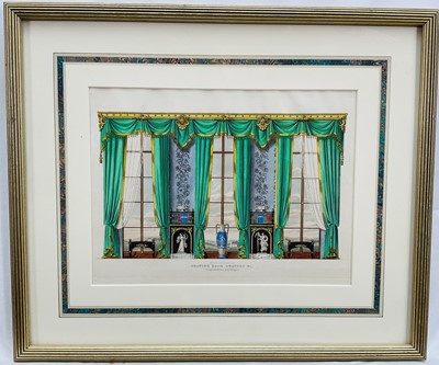 Lot 27 - Richard Bridgens (1785-1846) coloured etching, 'Drawing Room Drapery', c. 1838, 17cm x 28cm, glazed frame