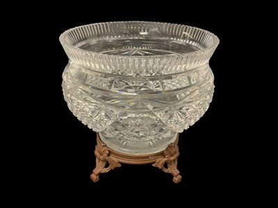 Lot 86 - Good quality 19th century cut glass bowl, with everted rim, on a fitted bronze stand with classical decoration, 21.5cm diameter at the top