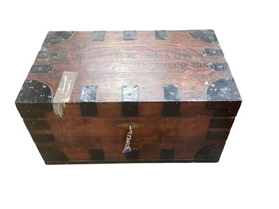 Lot 1446 - Metal bound trunk with side handles, 68.5cm wide, 42.5cm deep, 35cm high
