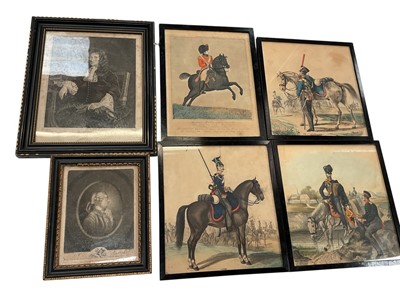 Lot 371 - Four military prints including Regiment of Dragoons, together with two other prints, all in glazed frames (6)