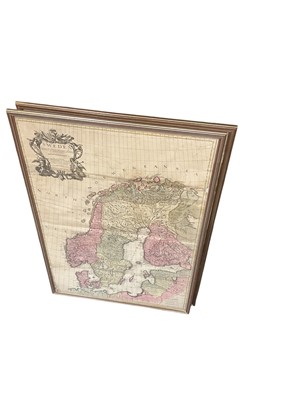 Lot 994 - Antique map of Sweden by John Senex, together with another of Denmark, both in glazed frames, 98.5 x 67.5cm