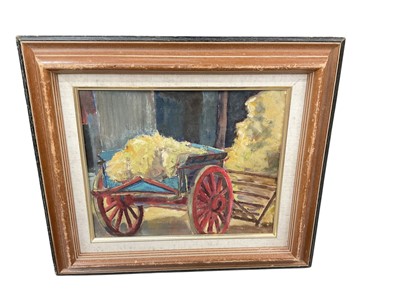 Lot 995 - Contemporary English school oil on board study of a hay cart, 29.5 x 24cm