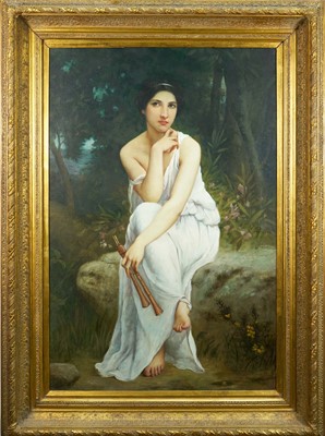 Lot 1091 - After Charles Lenoir (1860-1926) oil on canvas - The Flute Player, 92cm x 62cm, in gilt frame