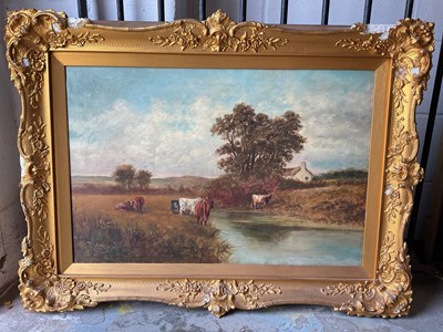 Lot 836 - Pair of Victorian oil on canvas cattle grazing in gilt frame