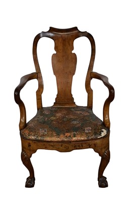 Lot 1374 - Early Georgian mahogany chair with ball and claw feet and upholstered seat